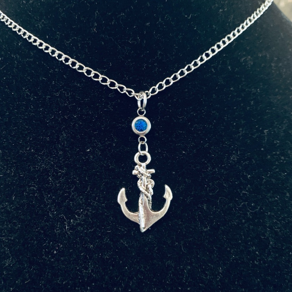 Anchor Nautical chain necklace with rhinestone charm